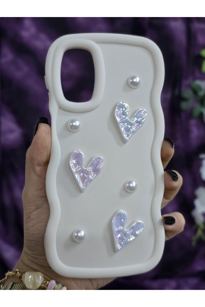 Samsung Galaxy A13 Compatible Shiny Heart & Pearl Detailed Soft Stylish Phone Case
