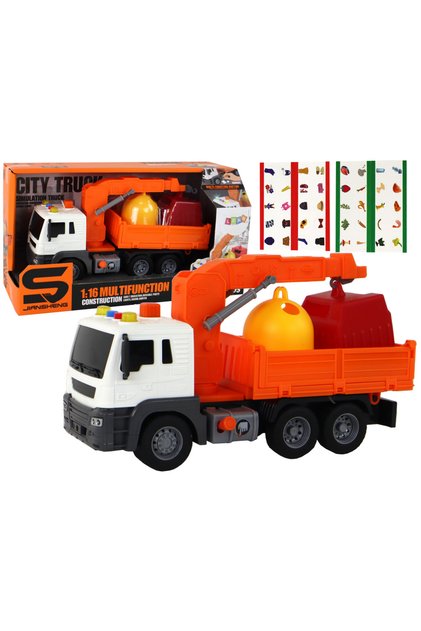 Camion Gunoi cu Macara si Frictiune 1:16 Portocaliu