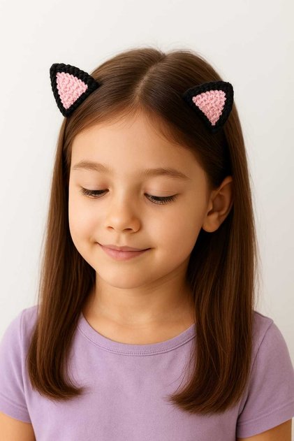 Cat Ear Model Children's Hair Accessory Handmade 2-Piece Snap Buckle Knitted 100% Cotton Organic Buckle