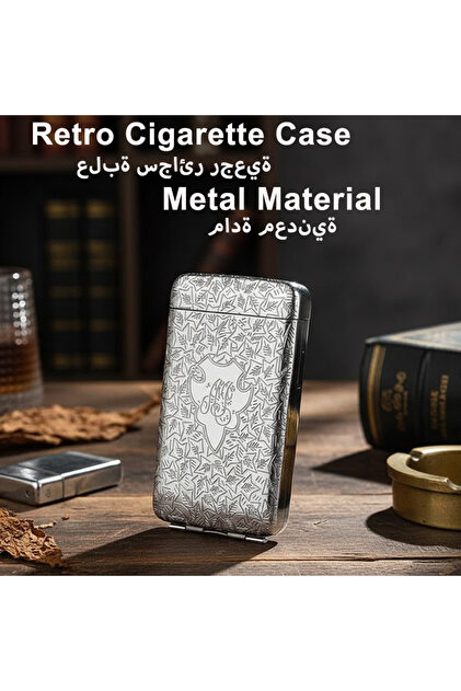 Silver Metal Flip-Top Cigarette Case, Slim & Elegant Holder, Portable and Luxury Design