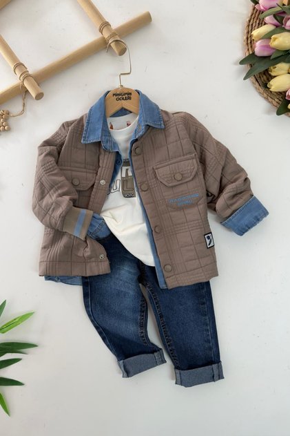 My Little Boy's Quilted Jacket and Tencel Shirt 4-Piece Set for Boys - Mink