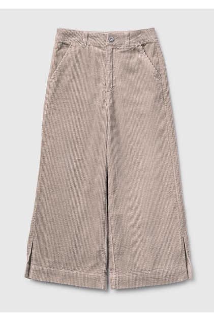 Girl's beige logo embroidered wide fit pants with zipper and button closure