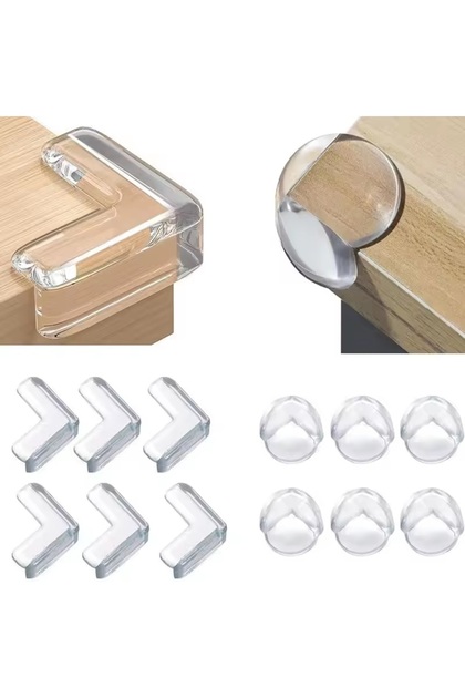 Set 12 protectii colturi, QuTek, forma rotunda, Silicon, Transparent