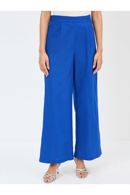 Royal Blue Cotton Straight Fit Pant