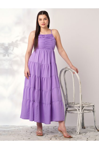 Women Lavender Square Neck Strappy Maxi Dress