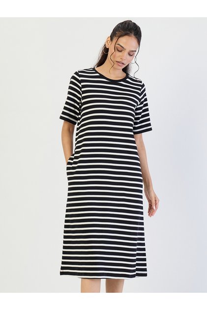 Black Striped Knit Midi Dress