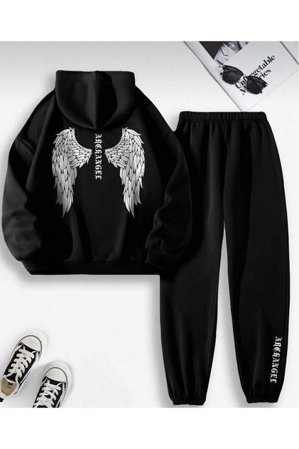 Angel Angel Wing Printed Lower Upper Women Oversized Tracksuit Set