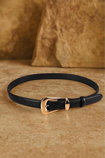 Bella Genuine Leather Gold Buckle Black Women's Belt