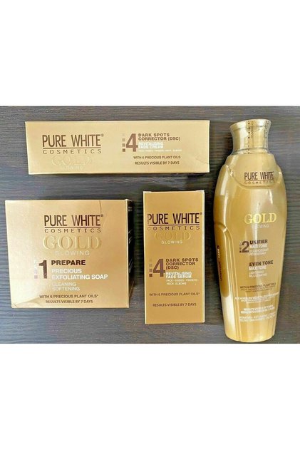 AROOSH (FZE) PURE WHITE GOLD GLOWING LOTION NEW FULL SET (4 Pcs)