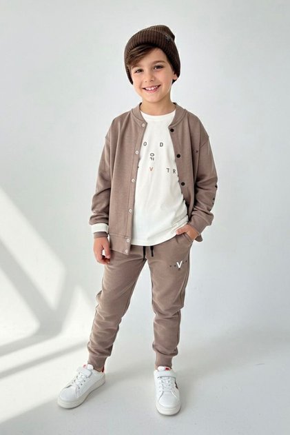 Miniğimin Cicileri V Printed Transitional 3-Piece Boy's Suit - Brown