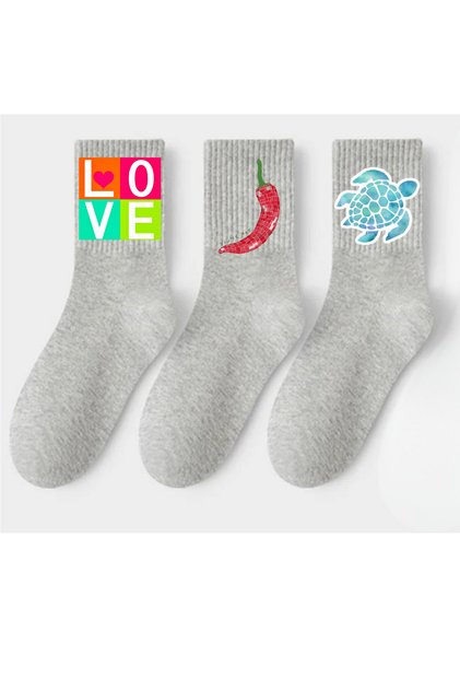 Gray Colored Love & Pepper & Karetta Printed Socks