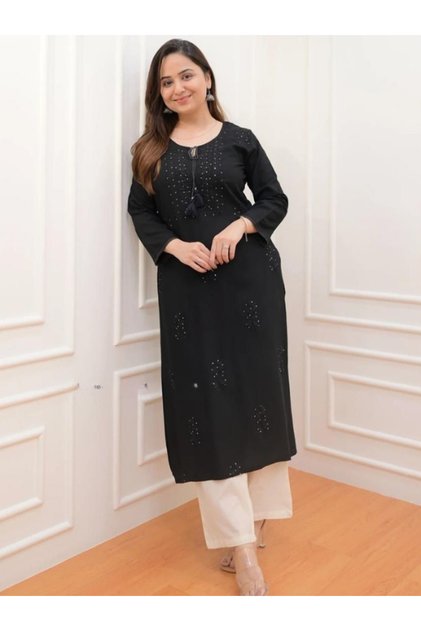 Black Colored Kurti & Palazzo Set - FFT1658 | Black-Size:M-38-Inches