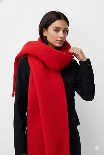 Long Fringed Winter Knitwear Shawl Scarf | Fashion Shoulder Shawl Red