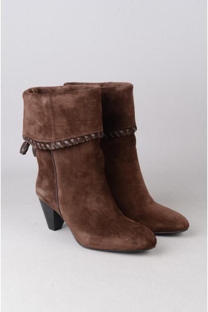 Seç 81210 genuine leather high heel women's boot (heel height: 7 cm) coffee suede
