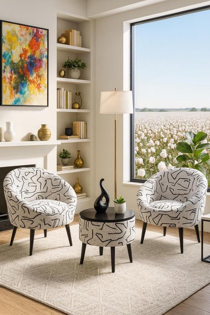 LİDA Siyah Çizgili İkili Berjer Seti ÖZEL SEHPALI (Salon, Balkon, Ofis)