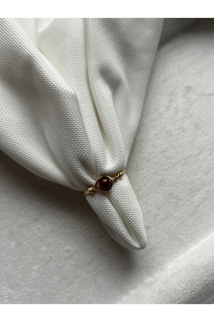 Minimal Hessonite Stone Gold Color Wire Ring Handmade