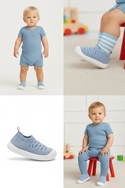 Baby Orthopedic Soft Non-Slip Sole Breathable Mesh Fabric Blue Baby First Step Shoes