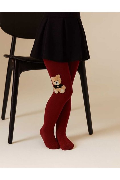 Teddy Bear Girl's Cotton Burgundy Pantyhose