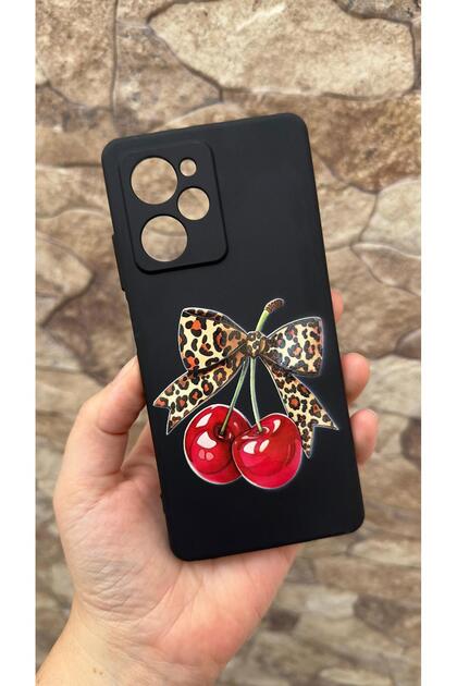 Poco X5 Pro Compatible Cherry Bow Leopard Pattern Silicone Shock-Absorbing Classic Protected Rubber Case 277