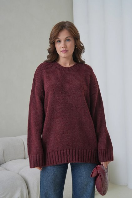 Women's Crew Neck Soft Textured Oversized Knitwear Sweater 3032