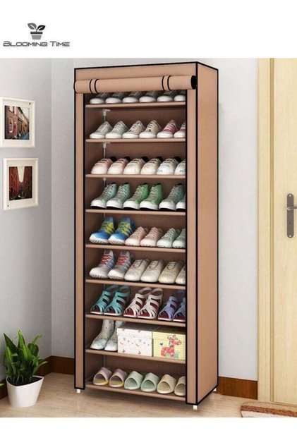 10-Layer Non-Woven Simple Shoe Rack, Dust Cover, Brown