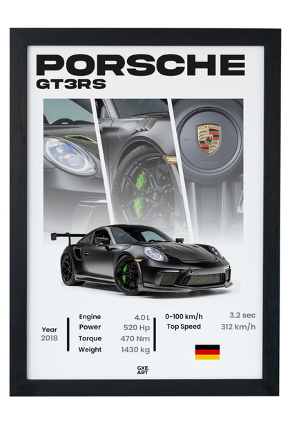 gxe.art Porsche 911 GT3 RS Ahşap Çerçeveli Poster Tablo – Track