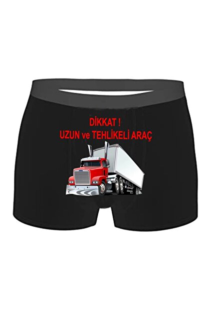 Uzun Ve Tehlikeli Araç Long Vehicle Baskılı Siyah Espirili Erkek Boxer Pamuklu Yerli Üretim