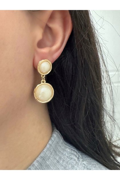 Women's Earrings with Dangling Stylish Design, Gift Earrings with Gold Details and Half Pearls