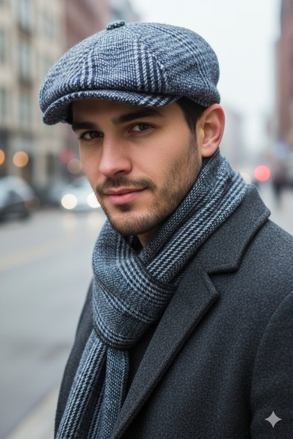 Stylish Plaid Cap & Woolen Scarf Set - Peaky Blinders Special Style Winter Set