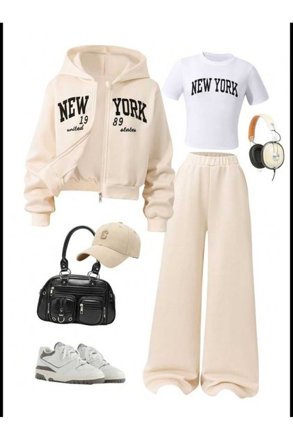 New York Printed 3-Piece Beige Jacket Winter Set