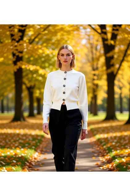 Women's Regular Fit Rose Buttoned Crop Knitwear Cardigan Jacket Looks Modern and Stylish Sports