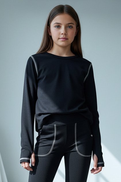 Fleepy Finger-Looped Karyoka Stitched Long Sleeve Girl's T-Shirt