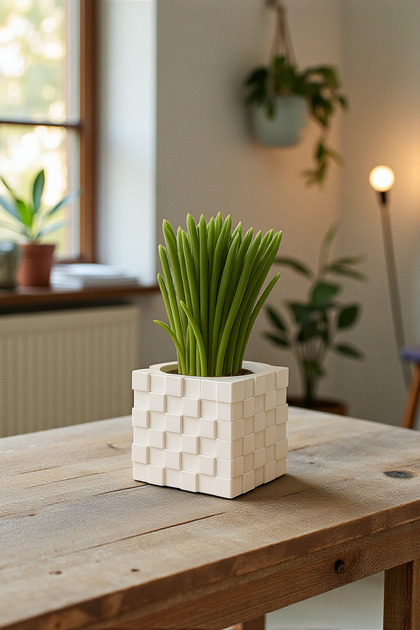 Minimalist Tasarım Dekoratif Küp Desenli Saksı