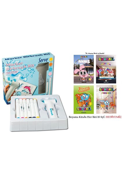 Marker Airbrush Kit Set - 12 Felt Tip Pens and the Gumball 4 Coloring Books with 16 Pages Each