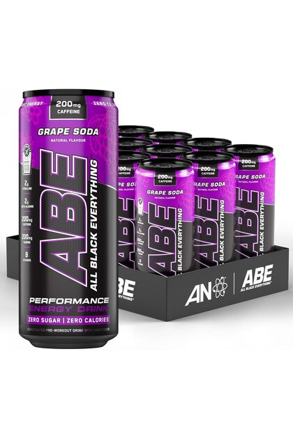 علب Abe Pre Workout سعة 330 مل، مشروب طاقة عالي الأداء، بنكهة العنب الأمريكي، (عبوة من 12 قطعة)