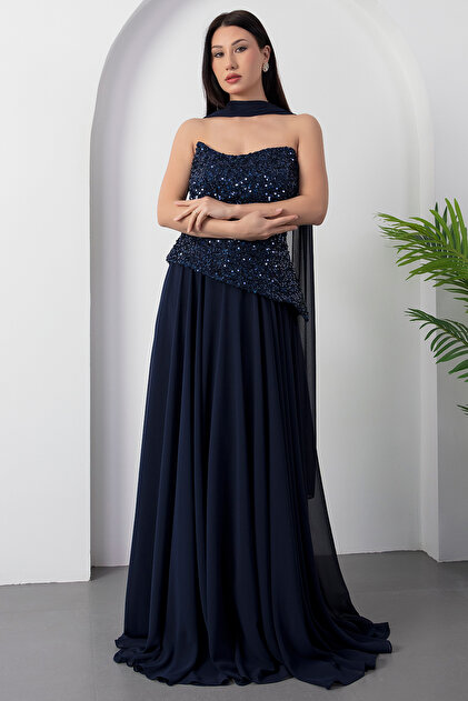 chiffon top sequin bottom dress Grey V-Neck Sequin Top Tulle Bottom Evening Dresses With Half Sleeves