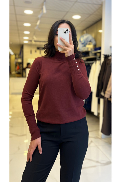On Fashıon Bordo Dik Yaka Basic Kazak