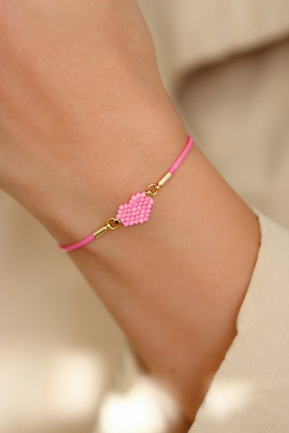 Ka-023 Miyuki Bracelet - Heart Collection - Mini Heart Pink