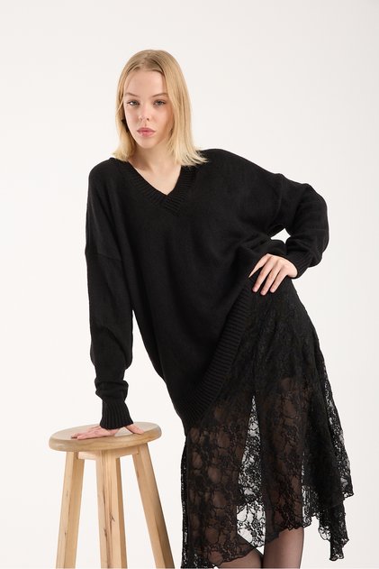 Yumoş Ip Oversized Women's Sweater Wide Neckline