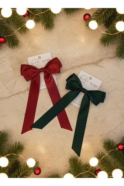 Green Burgundy Double Long Tail Ribbon Shiny New Year's Brooch, Bow New Year's Brooch, Children's Brooch Hand