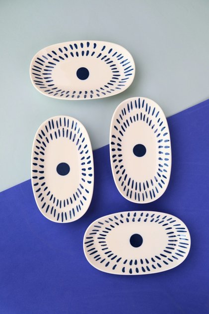Tabak Evi Porcelain Spotty Oval Boat Plate 19X11X2,50Cm 4 Pieces
