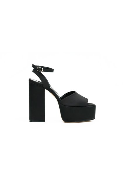 Platform High Heel Black Satin Women's Shoes - Plt8457