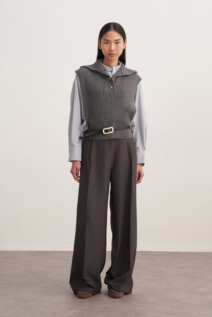 Women's Buttoned Knitwear Sweater Anthracite