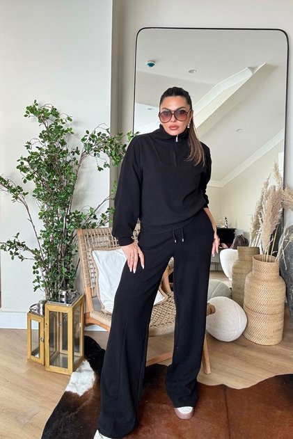 Soft Touch Half Zipper Tracksuit Set Black