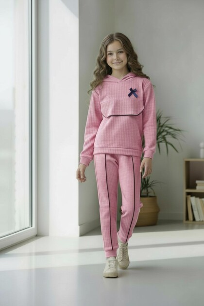 Cotton Hooded Set with Faux Fur Trim for Girls (Top and Bottom)