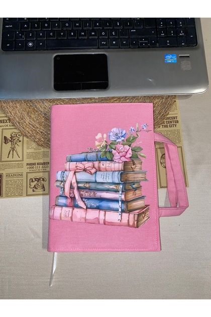 17X24 cm Book Bag | Water Repellent Fabric | Pastel Book and Floral Patterned | Protective Book Cover