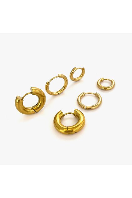 6pcs Set Peri'sbox 6pcs Fashion Stainless Steel Gold Plated 2.5mm and 5mm Thick Small Circle Earring