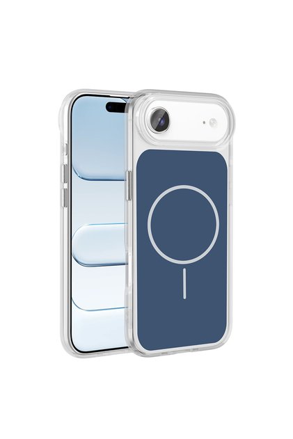iPhone 17 Air Compatible Case Iconic Hard Silicone Cover with Metal Button Design - Blue - T39873