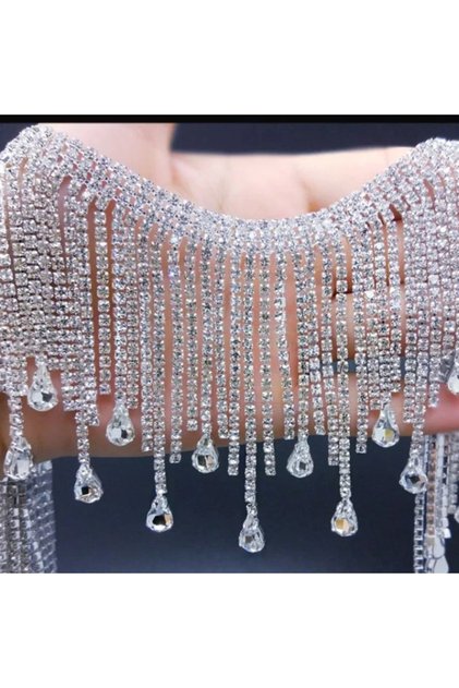 45CM Length Silver Gold and Silver Heart-shaped Encrypted Tassel Hanging Bead Long and Short Rhines