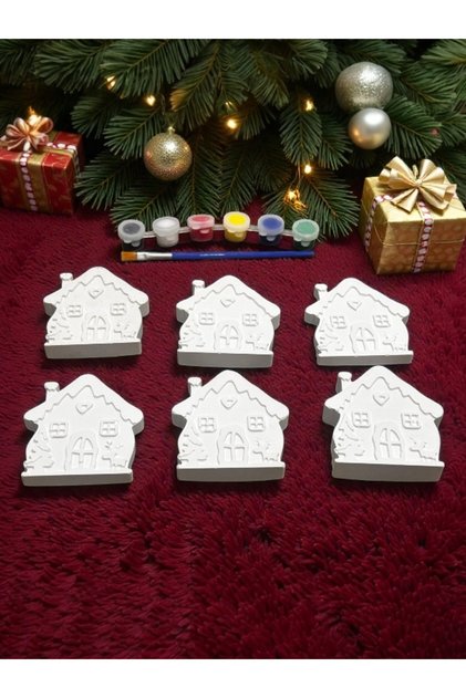 New Year Winter House 6 Pieces of Stone Painting Set, School, Activity, Art, DIY